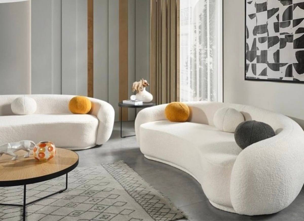 Canapea bouclé Diamond pentru living, stil modern și finisaje de calitate superioară