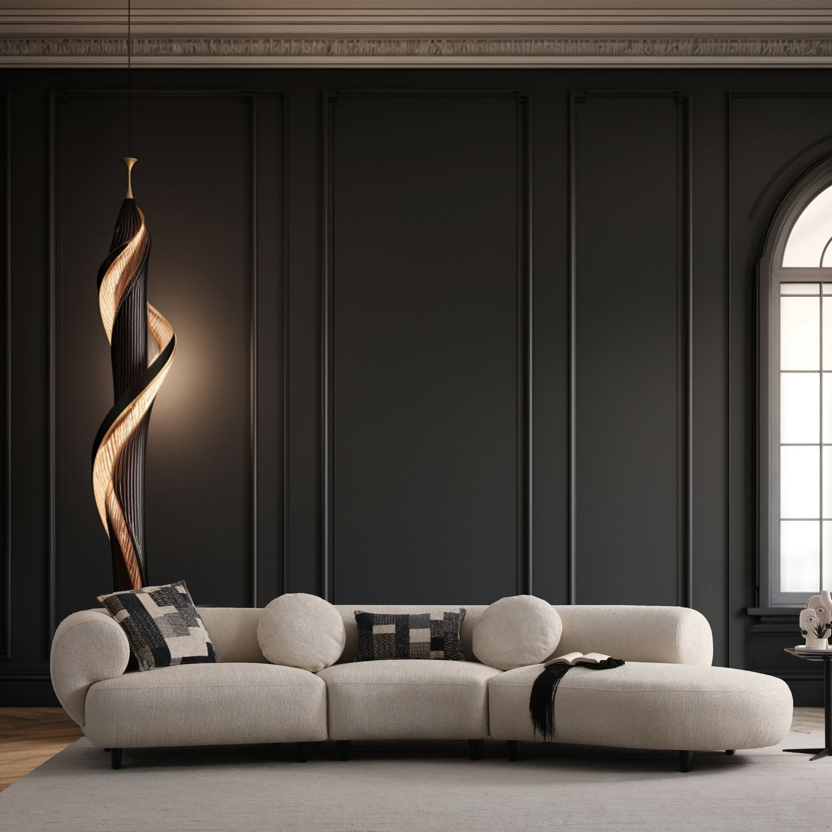 Set canapea Noir Luxe neagră cu design modern în living elegant