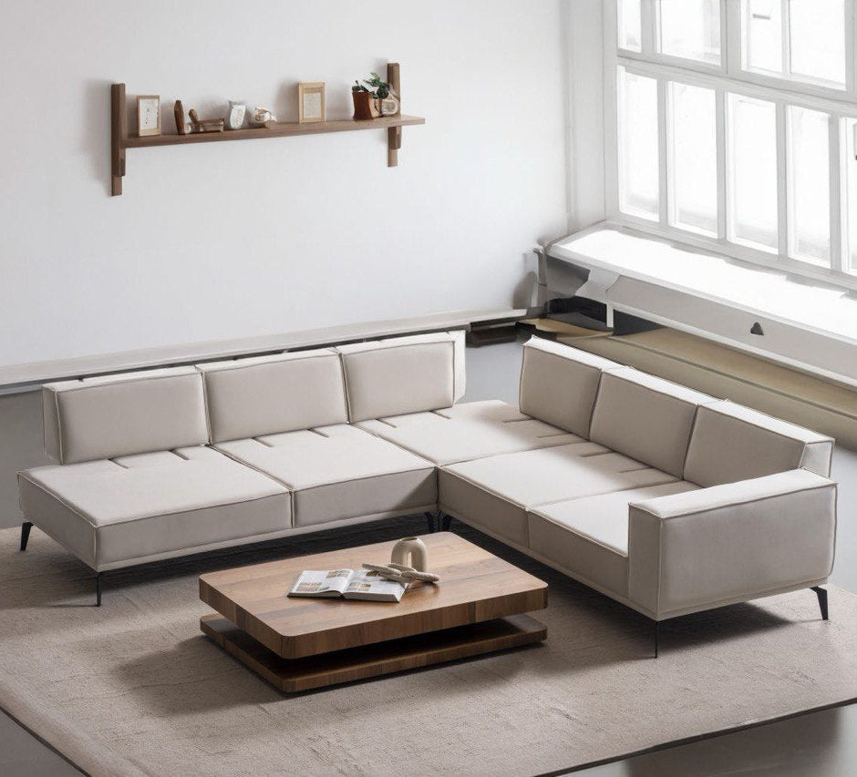 Detaliu material coltar modular Pera, textura textila si finisaj elegant