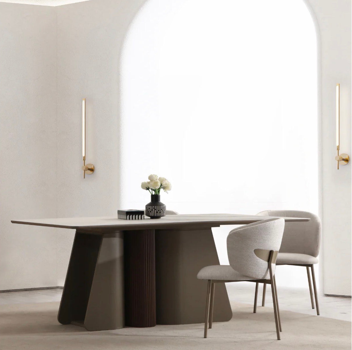 Masă de dining modernă cu blat elegant și picioare arhitecturale