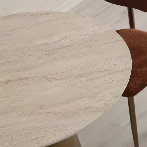 Masa de dining Dolce rotundă, design contemporan minimalist, picior metalic conic mat, interior de lux