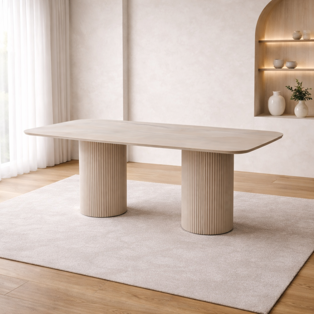masa dining milano dreptunghiulara design minimalist premium cu picioare cilindrice canelate