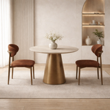 Masa de dining Dolce T rotundă, design contemporan minimalist, picior metalic conic mat, interior de lux