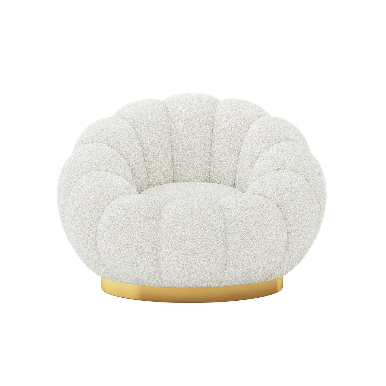 Fotoliu modern bouclé rotativ pentru living, șezut confortabil și aspect sofisticat